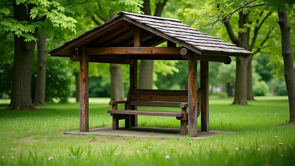 Komforta stacija ar solu un jumta virsmu, gar parka ceļu, ar skatienu uz mežu